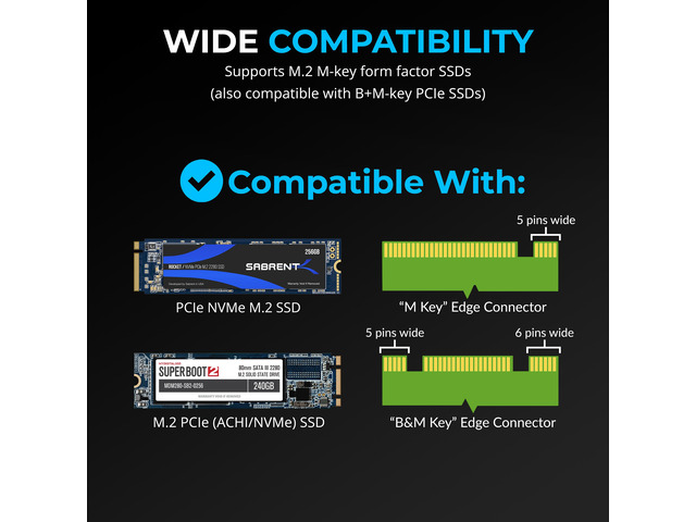 SABRENT M.2 NVMe SSD to PCIe x16 Tool-Free Add-In Card (AIC) with Aluminum Heatsink, M.2 PCIe Adapter for Gen5 SSDs PCIe 5.0, Backwards Compatible...