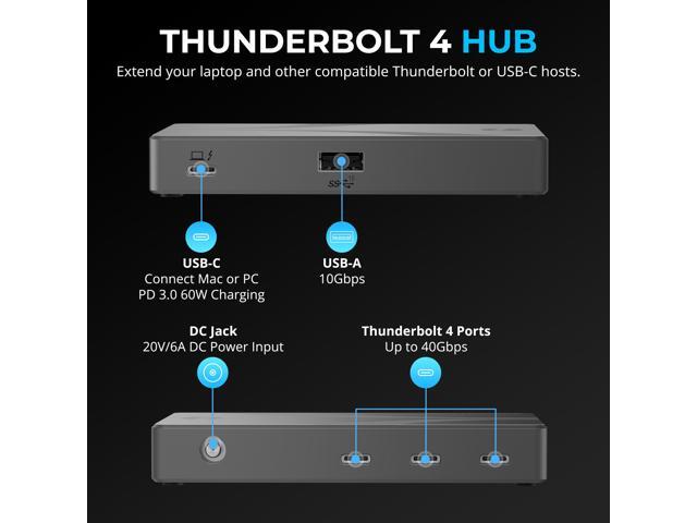 SABRENT Thunderbolt 4 Hub with 60W Charging for Laptops, USB-C Dock, Supports 2X 4K 60Hz Monitors or 1x 4K 144Hz, 5K/6K/8K@60Hz (DSC) Monitor,15.7'...