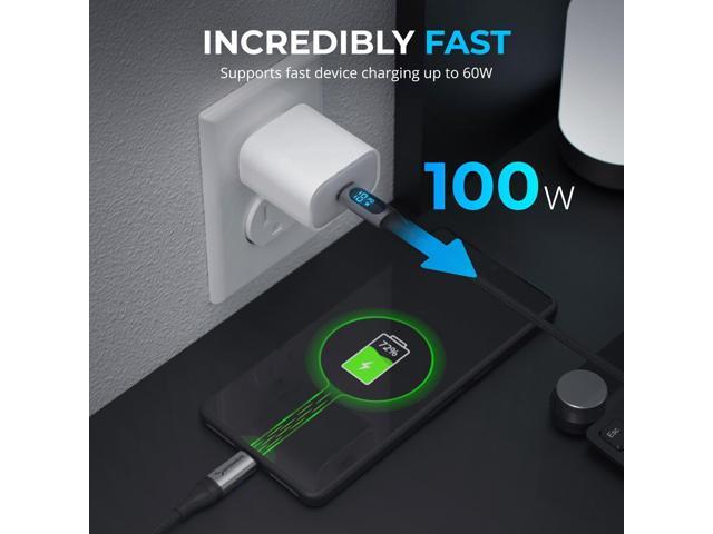 SABRENT USB C to USB C Charging Cable with Smart Display, 1M/3.3FT Long, E-Marker Chip, 100W Charging and 480Mbps Data Transfer Speeds, for...