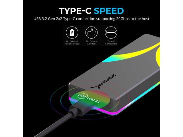 SABRENT Rocket RGB USB C 20Gbps M.2 SATA/NVMe SSD Enclosure (EC-RGBG)