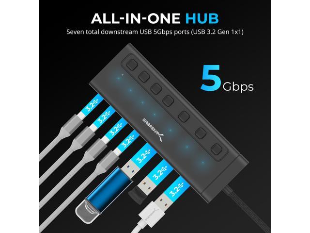 SABRENT USB C Hub 7-Port 20W Powered Hub with Switches (HB-3A4C)