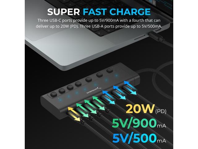 SABRENT USB C Hub 7-Port 20W Powered Hub with Switches (HB-3A4C)