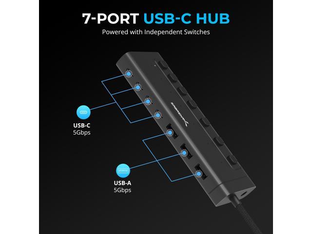 SABRENT USB C Hub 7-Port 20W Powered Hub with Switches (HB-3A4C)