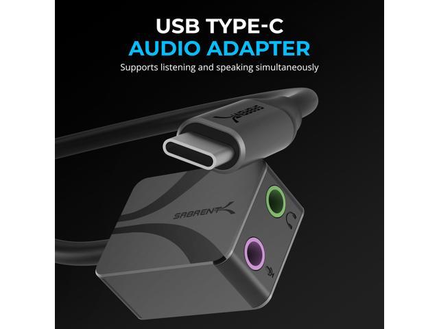 SABRENT USB Type-C Audio Adapter with 24-Bit/96KHz Hi-Res Sound, Dual 3.5mm Jacks for Mic & Stereo, Aluminum Body, Plug-and-Play Compatible with...
