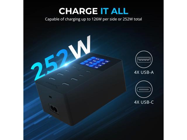 SABRENT 252W Charger 8-Port USB PD 3.0 with LCD Display, Fast Charging for USB-C & USB-A Devices, Laptops, Phones, Tablets, Gaming Consoles PPS,...