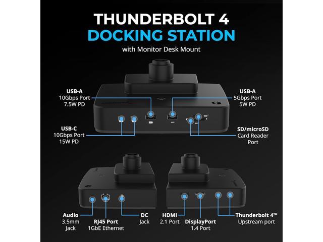 SABRENT Thunderbolt 4 Docking Station with Monitor Desk Mount, Gas-Lift Arm, 4 USB Ports, UHS-II Card Reader, Gigabit Ethernet, HDMI, DisplayPort,...