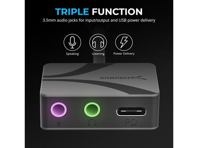 SABRENT USB Type-C to 3.5mm Audio Adapter with 100W PD, USB C External Sound Card for Headset Microphone Speakers Stereo Output 24-bit 96KHz...
