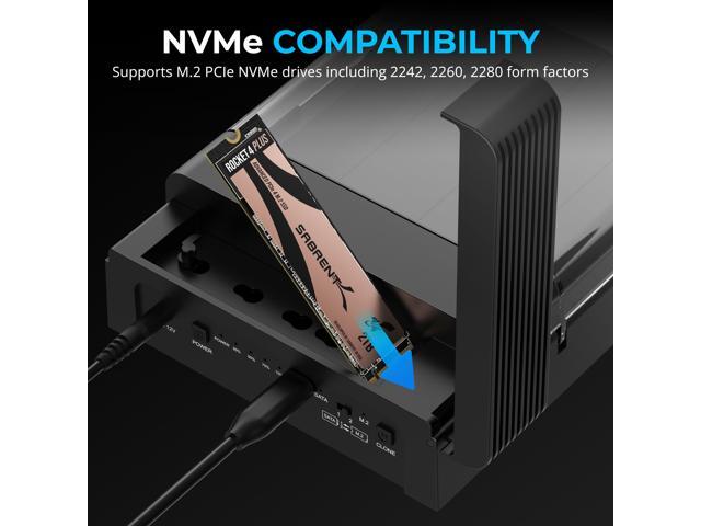 SABRENT USB Type C Lay Flat Docking Station for M.2 PCIe NVMe + SATA 2.5''/3.5' SSD & HDD with Offline Clone Function [DS-UFNC]