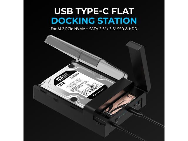 SABRENT USB Type C Lay Flat Docking Station for M.2 PCIe NVMe + SATA 2.5''/3.5' SSD & HDD with Offline Clone Function [DS-UFNC]