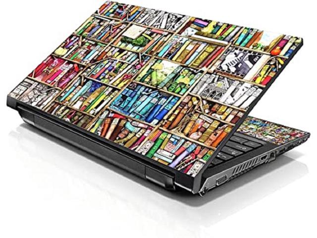 LSS 15 15.6 Inches Laptop Notebook Skin Sticker with 2 Wrist Pads - Reusable Cover Protector Vinyl Sticker Cover Decal Fits 13' - 16' - Books Pattern
