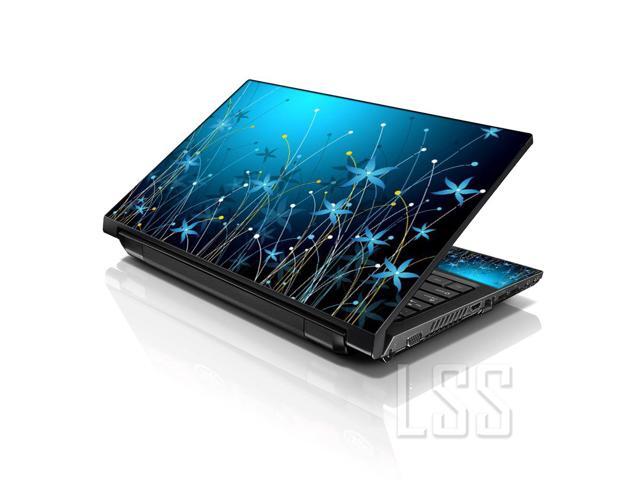 LSS 17 17.3 Inches Laptop Notebook Skin Sticker with 2 Wrist Pads - Reusable Cover Protector Vinyl Sticker Cover Decal Fits 17' - 19' - Blue Floral...