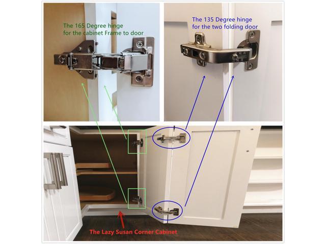 165 Degree Full Overlay Screw-On Lazy Susan Cabinet Hinge with Face Frame Plate for Door Connect Frame Kitchen Cabinet Corner Door Hinges Metal...