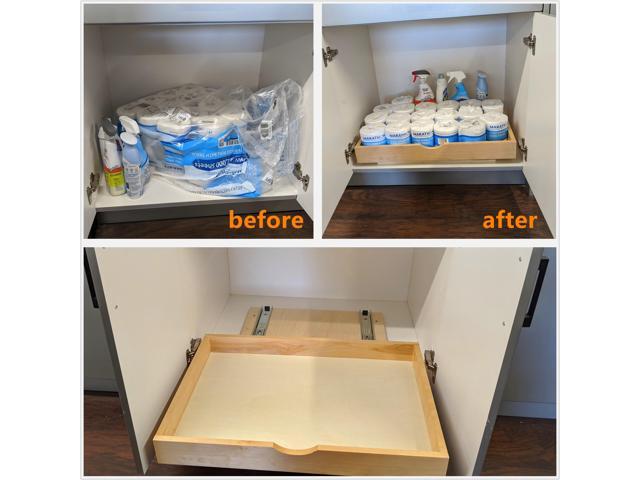 26'' Under Sink Organizers Storage Dovetail Drawer Rollout Drawer Wood Tray Kitchen Organizer Cabinet Slide Out Shelve Pull-Out Shelf Organization...