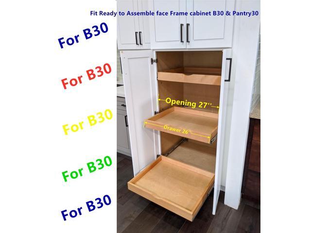26'' Width Drawer Roll Wood Tray Drawer Box Kitchen Organizer Cabinet Slide Out Shelve, Pull-Out Shelf, Pantry Organization & Storage w/ Sliders-...