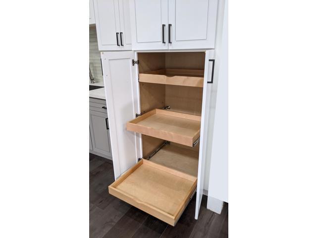 26'' Width Drawer Roll Wood Tray Drawer Box Kitchen Organizer Cabinet Slide Out Shelve, Pull-Out Shelf, Pantry Organization & Storage w/ Sliders-...