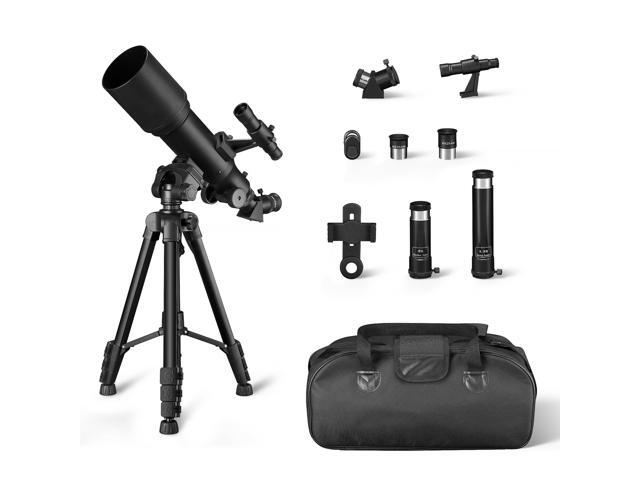 70mm Aperture 400mm AZ Mount Telescope with Smartphone Adapter, Multi-Coated Optics, 18X-120X Magnification, Lightweight Tripod, Carry Bag, Black