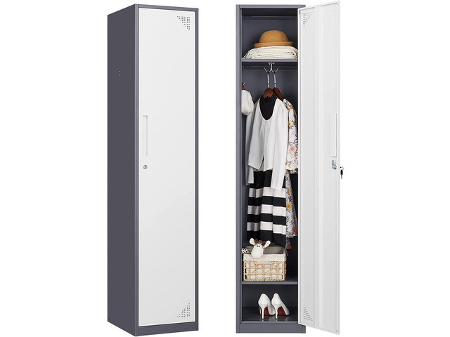 Metal Lockers for Employees with Lock, Employees Locker Storage Cabinet with 1 Doors, Tall Steel Storage Locker for Gym, School, Office