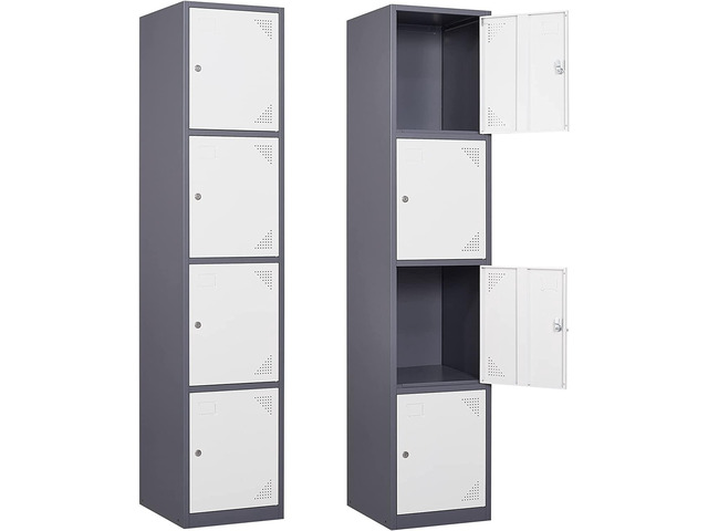 Metal Lockers for Employees with Lock, Employees Locker Storage Cabinet with 4 Doors, Tall Steel Storage Locker for Gym, School, Office