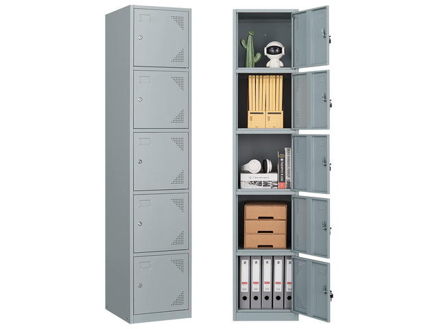 Metal Lockers for Employees with Lock, Employees Locker Storage Cabinet with 6 Doors, Tall Steel Storage Locker for Gym, School, Office Grey