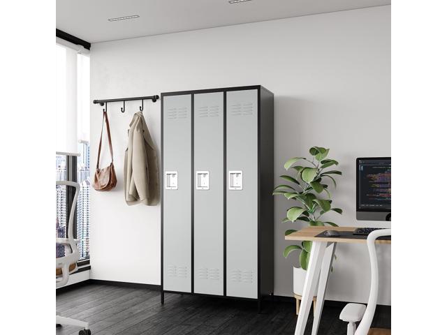 Metal Lockers Single Door 3-Wide, 72' x 36' x 16' Storage Locker Units, Space Saving Employee Locker with Storage Shelves, Lockable Doors and...