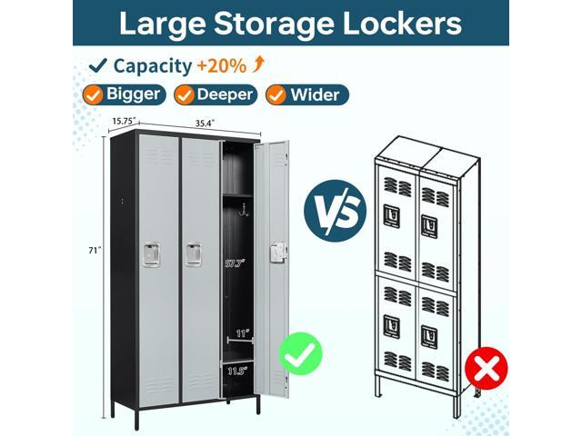 Metal Lockers Single Door 3-Wide, 72' x 36' x 16' Storage Locker Units, Space Saving Employee Locker with Storage Shelves, Lockable Doors and...