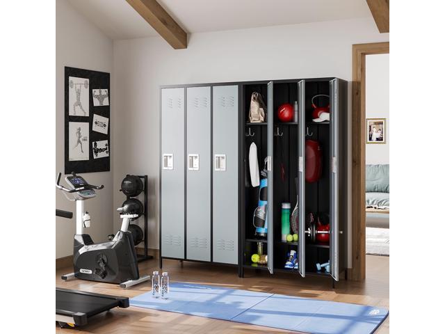 Metal Lockers Single Door 3-Wide, 72' x 36' x 16' Storage Locker Units, Space Saving Employee Locker with Storage Shelves, Lockable Doors and...