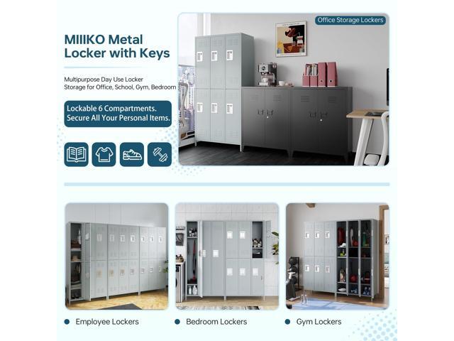 2 Tier Metal Lockers 3-Wide, 72' x 36' x 16' Storage Locker Units with 6 Compartments, Large Employee Locker with Shelves, Lockable Doors and...