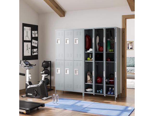 2 Tier Metal Lockers 3-Wide, 72' x 36' x 16' Storage Locker Units with 6 Compartments, Large Employee Locker with Shelves, Lockable Doors and...