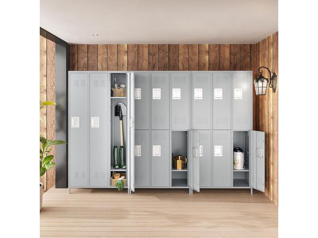 2 Tier Metal Lockers 3-Wide, 72' x 36' x 16' Storage Locker Units with 6 Compartments, Large Employee Locker with Shelves, Lockable Doors and...
