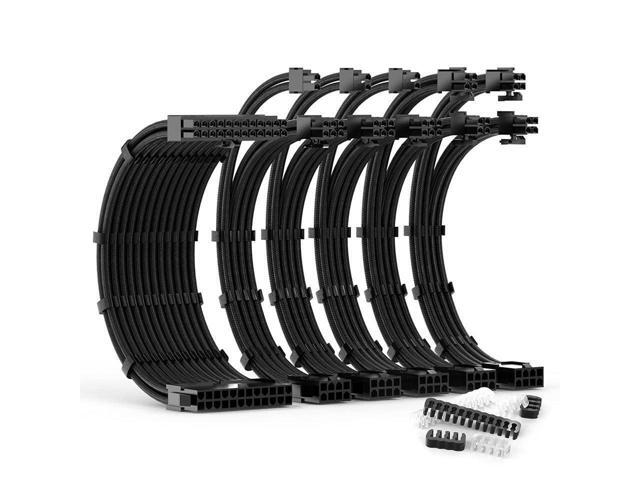 PSU Cable Extension Kit 30CM Length with Two Sets of Cable Combs,1x24Pin/2x8Pin(4+4)/3x8Pin(6P+2P) PC Sleeved Cable for ATX Power Supply (Black)