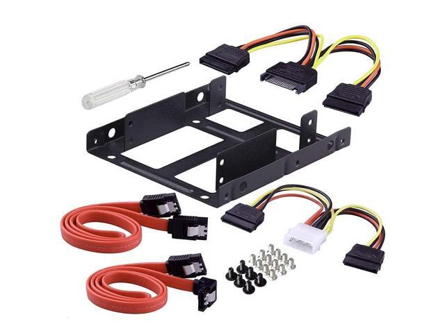2.5 Inch To 3.5 Inch 2-Bay External HDD SSD Bracket Metal Mounting Kit Adapter Support with SATA Data Power Cables Set