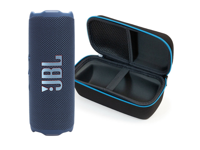 JBL FLIP 7 Bluetooth Speaker & divvi! Premium Hard Case Kit - Black Color Blue