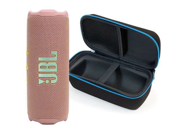 JBL FLIP 7 Bluetooth Speaker & divvi! Premium Hard Case Kit - Black Color Pink
