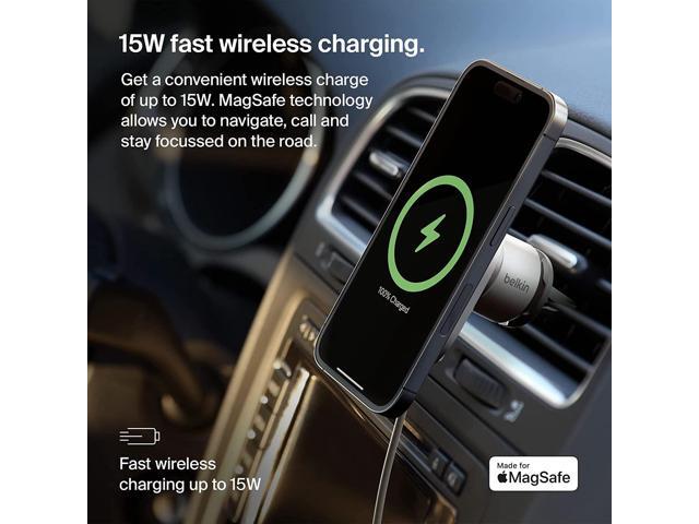 Belkin BoostCharge ProWireless CarChargerwithMagSafe15W Extra Strong Magnetic Vent Mount for iPhone 12, 13, 14