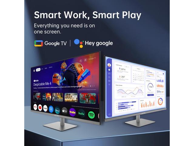 KTC 32 Inch 4K Smart Monitor, Google TV System UHD (3840x 2160) Smart TV with Speakers, Netflix Licensed, Type-C 65W PD, WirelessDisplay, HDR,...