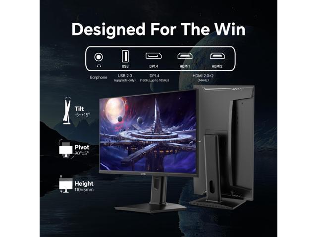 KTC 24 inch Gaming Monitor QHD 180Hz, Fast IPS 1440p Computer Monitor, Up to 185Hz, 1ms, G-Sync/FreeSync, HDR400, Height Adjustable, 2 x HDMI, 1 x...