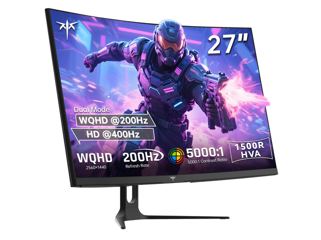 KTC 27 Inch 1440p 200Hz Curved Gaming Monitor, WQHD 200Hz / HD 400Hz Dual Mode 1500R PC Monitor, Adaptive-Sync, 5000:1 Contrast, HDR,...