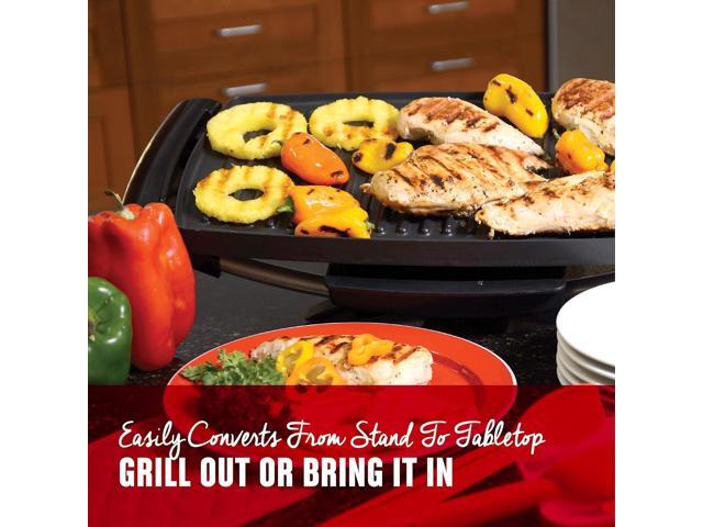 George Foreman Indoor Outdoor Electric Grill, Non-Stick Grill Griddle Plate, Healthy Grilling Drip Tray Reduces Fat, Portable Barbeque