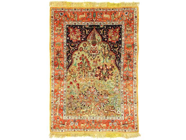 Photos - Area Rug Canvello Hand Knotted Persian Kashan Orange Rug - 3'4" X 4'6" D12093