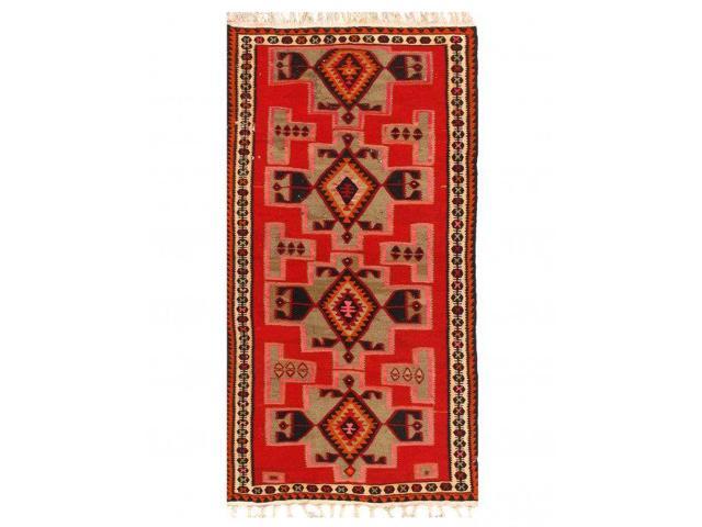 Photos - Area Rug Canvello Hand Knotted Shiraz Kilim Red Persian Rug - 4'6" X 9' 51914