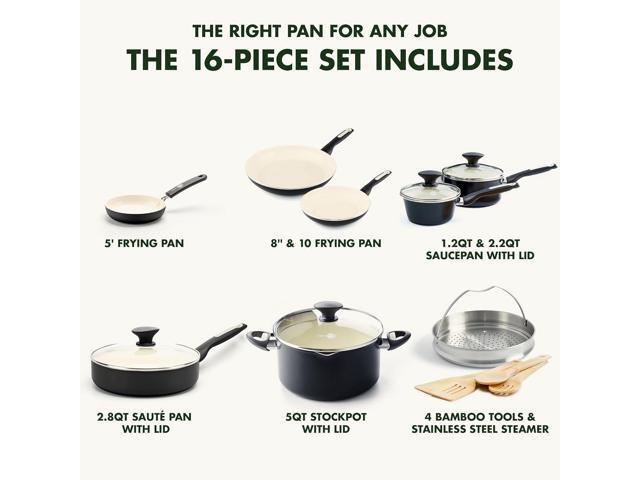 GreenPan Rio 16 Piece Cookware Pots and Pans Set, Hard Anodized Healthy Ceramic Nonstick PFAS-Free, Bakelite Handles, Frypans, Saucepan, Saute Pan,...