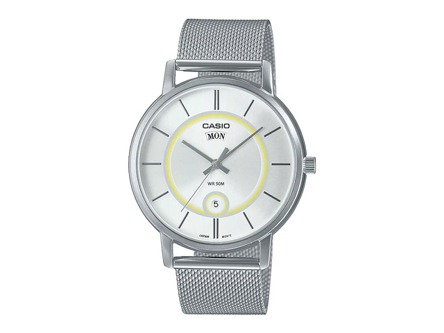 Casio MTP-B120M-7AVDF Men's Stainless Steel Analog White Dial Watch, Silver Band