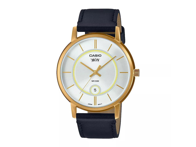 Casio MTP- B120Gl-7AVDF Men's Leather Analog White Dial Watch with Black Strap