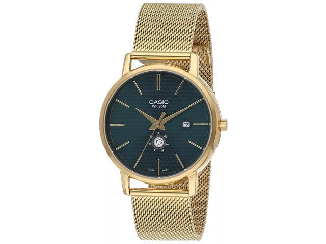 Casio MTP-B125MG-3AVDF Men's Stainless Steel Analog Blue Dial Watch, Gold Band
