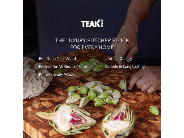 Teakhaus Butcher Block Wooden Cutting Board, Hand Grip, 20x15x1.5 in - Medium