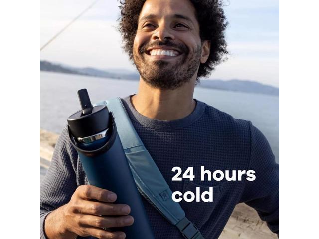 Hydro Flask Vacuum Insulated Wide Mouth Water Bottle w/Straw Lid, 24 oz - Indigo