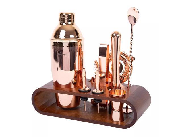 Bar Social 10 piece Bartender Cocktail Kit w/ Stand- Rose Gold - Stainless Steel