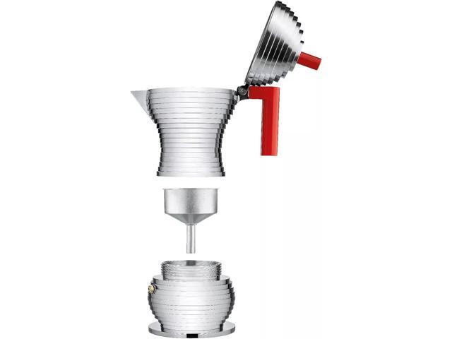 Alessi MDL02/3 B Pulcina Stovetop Espresso Coffee Maker 3 Cups - Silver/Red