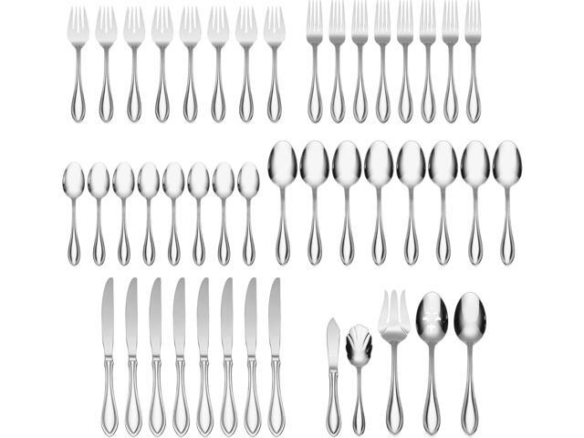 Oneida American Harmony 45 Piece Everyday Flatware, Service for 8, 18/0 Stainless Steel, Silverware Set, Dishwasher Safe, Silver