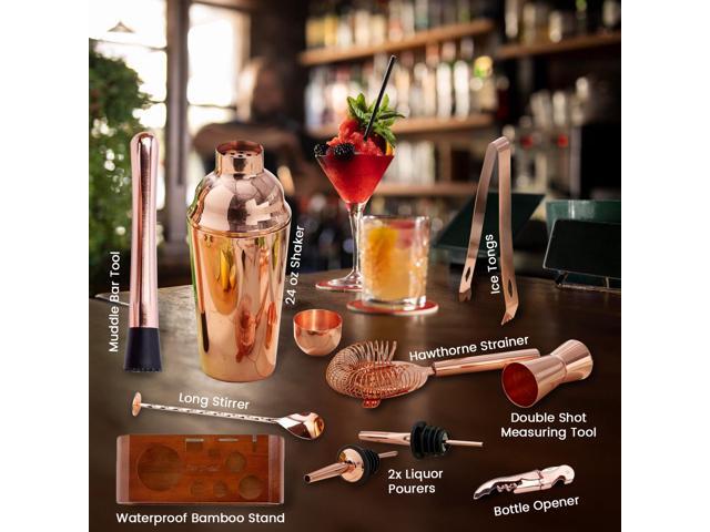 Bar Social 10 piece Bartender Cocktail Kit w/ Stand- Rose Gold - Stainless Steel